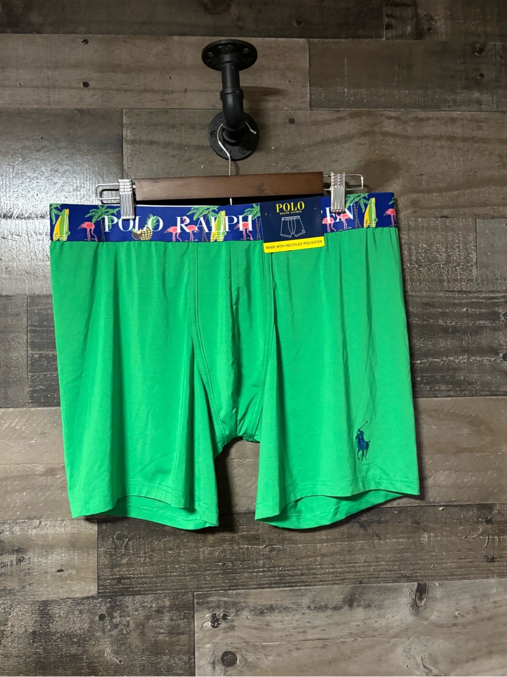 NWT Polo by Ralph Lauren Bright Green Boxer Briefs w/ Navy Tropical Waistband XL